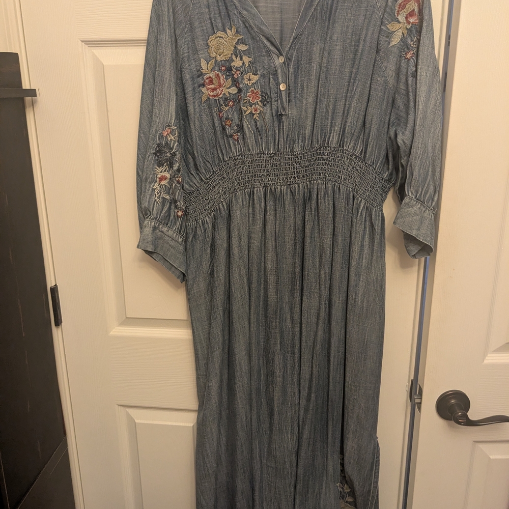 Floral Embroidered Denim Dress
